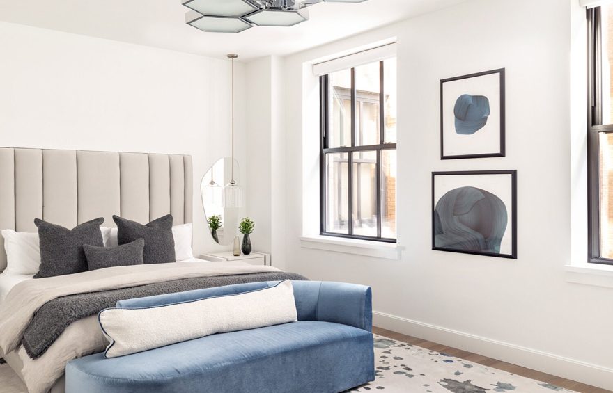 abstract design rug in a modern bedroom from our abstract contemporary collection