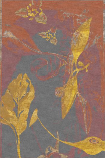 red and gray handknotted floral rug from rug art