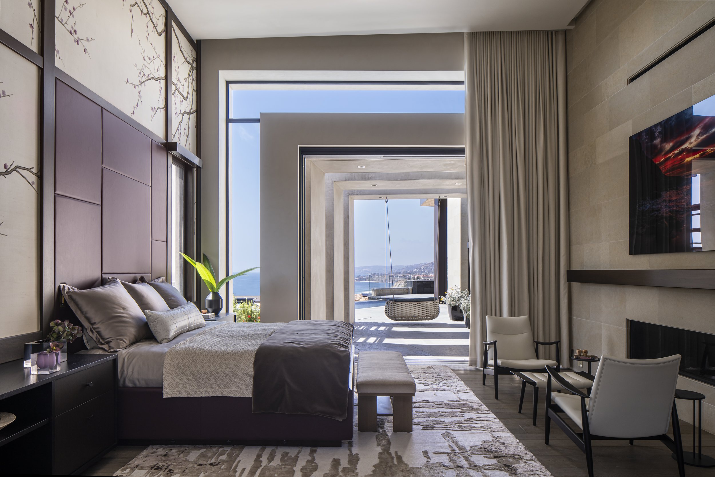 abstract design rug riverpool from abstract contemporary collection. luxurious bedroom in a home on the sea