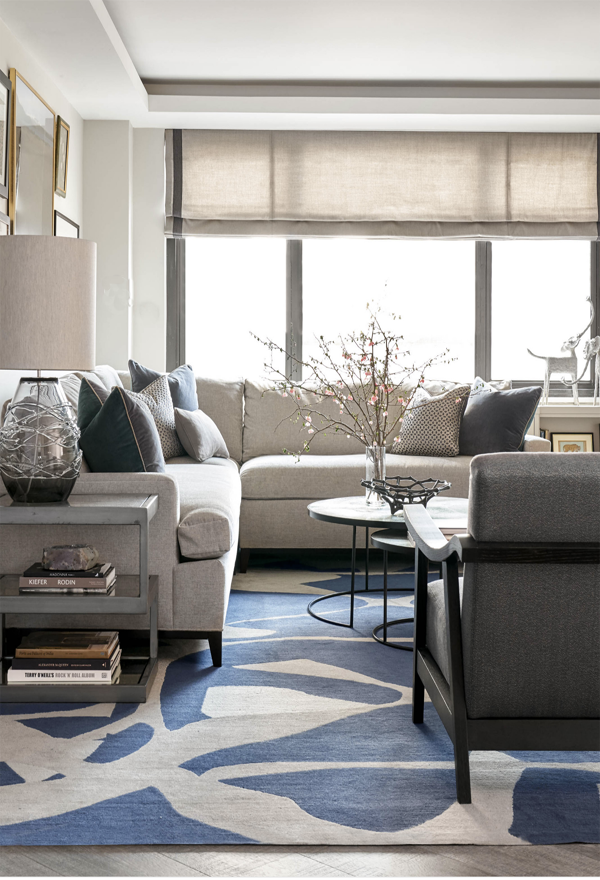 geometric design rug kama from The shape collection, in a contemporary new york city living room