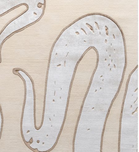 hand knotted edge detail of the imperial snake rug, crafted with high/low pile, using turkish weave for enhanced clarity