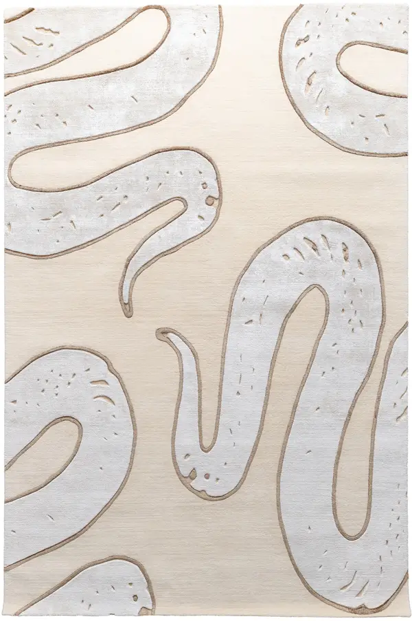 imperial Snake bespoke hand knotted luxury rug featuring a low pile turkish knot and fluid serpent inspired design in wool and silk