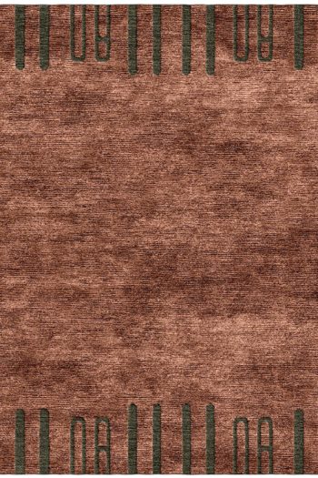handcrafted rug in warm desert tones of copper and clay. Rich texture and layered, combined with silk and wool.